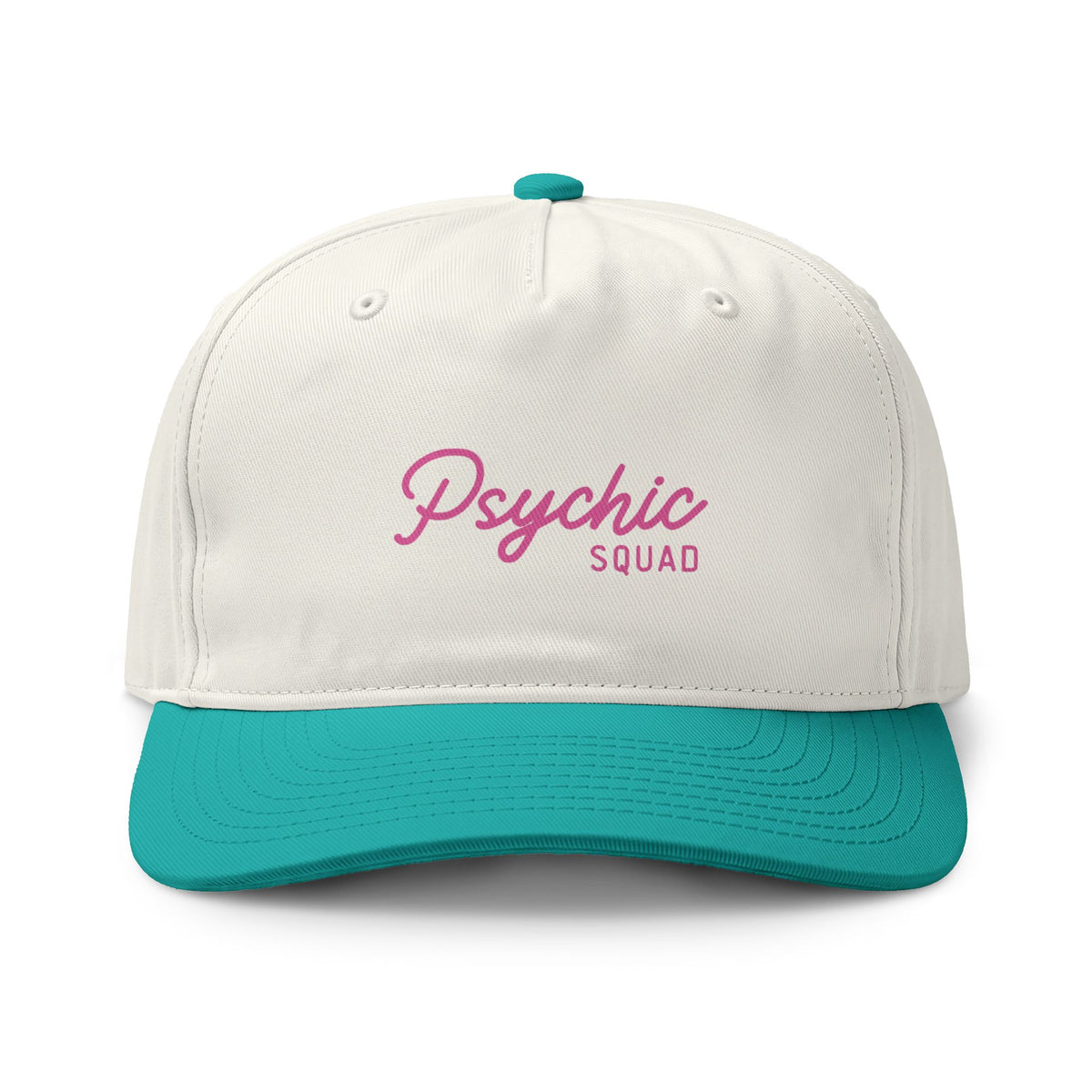 Psychic Squad Two-Tone Cap, Pink Script Trucker Hat for Friendship Gifts in Natural / Charlotte